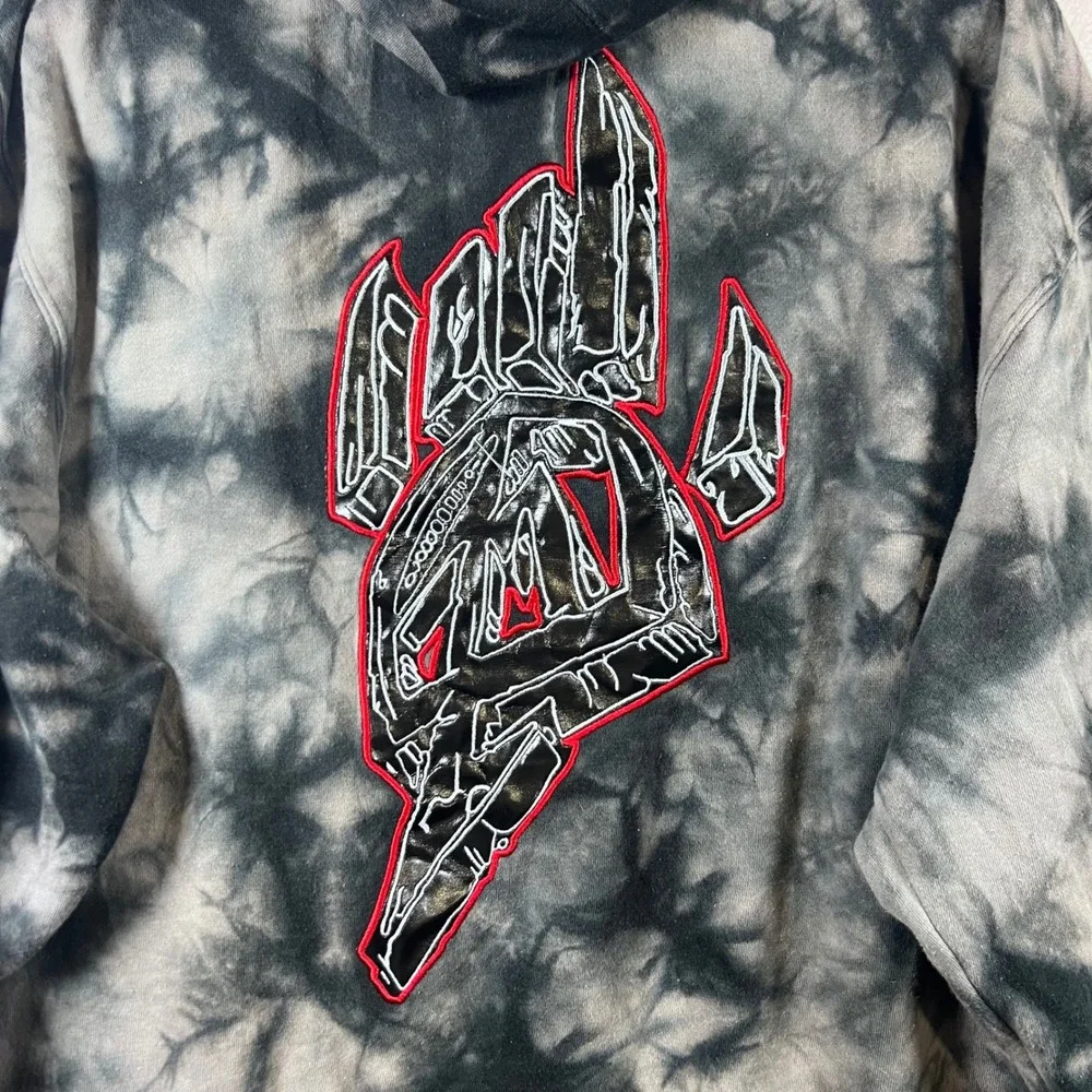 Y2K Mishkeen Original Black Tie Dye Lightning Zip Up Hoodie Mens XL Metal Logo